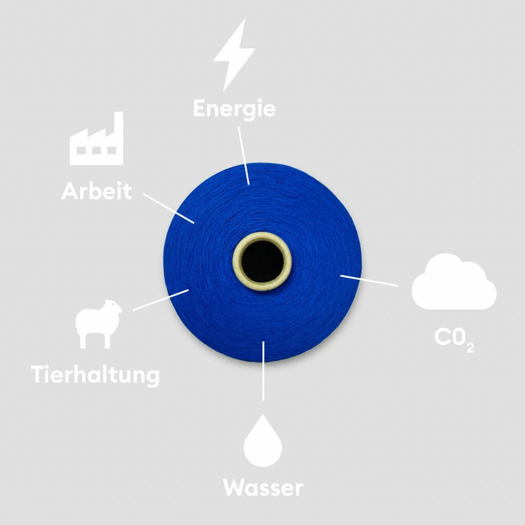 Eine Strickproduktion in Deutschland beeinflusst die Nachhaltigkeitsfaktoren von Kleidung positiv: Energieverbrauch, CO2-Emissionen, Wasserverbrauch, Tierwohl und gute Arbeitsbedingungen
